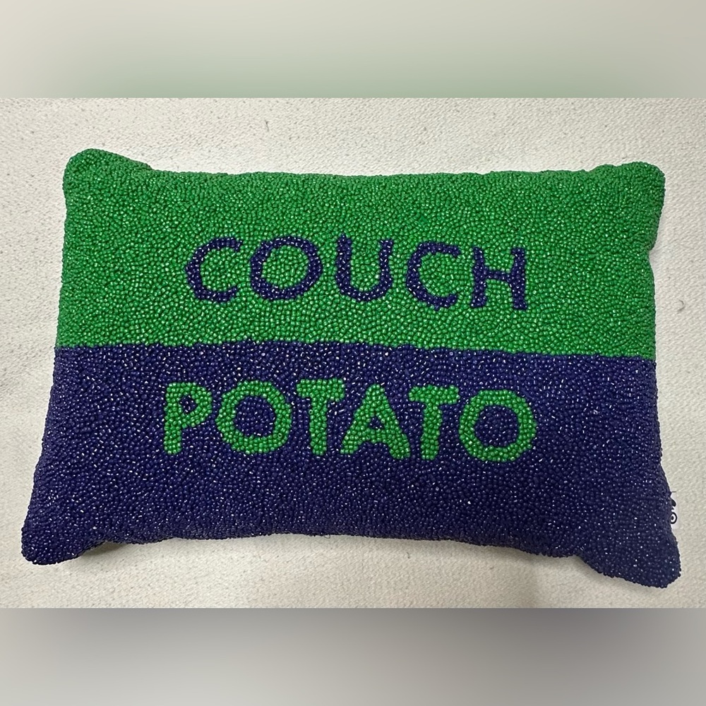 Kate Spade Green and Blue Beaded Couch Potato Pillow